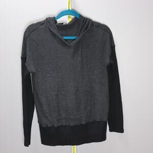 Stateside Mixed Fabric Hooded Waffle Hoodie Gray Black Size M